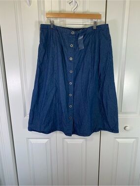 Vermont Country Store Button-Front Denim Midi Skirt - Navy Blue